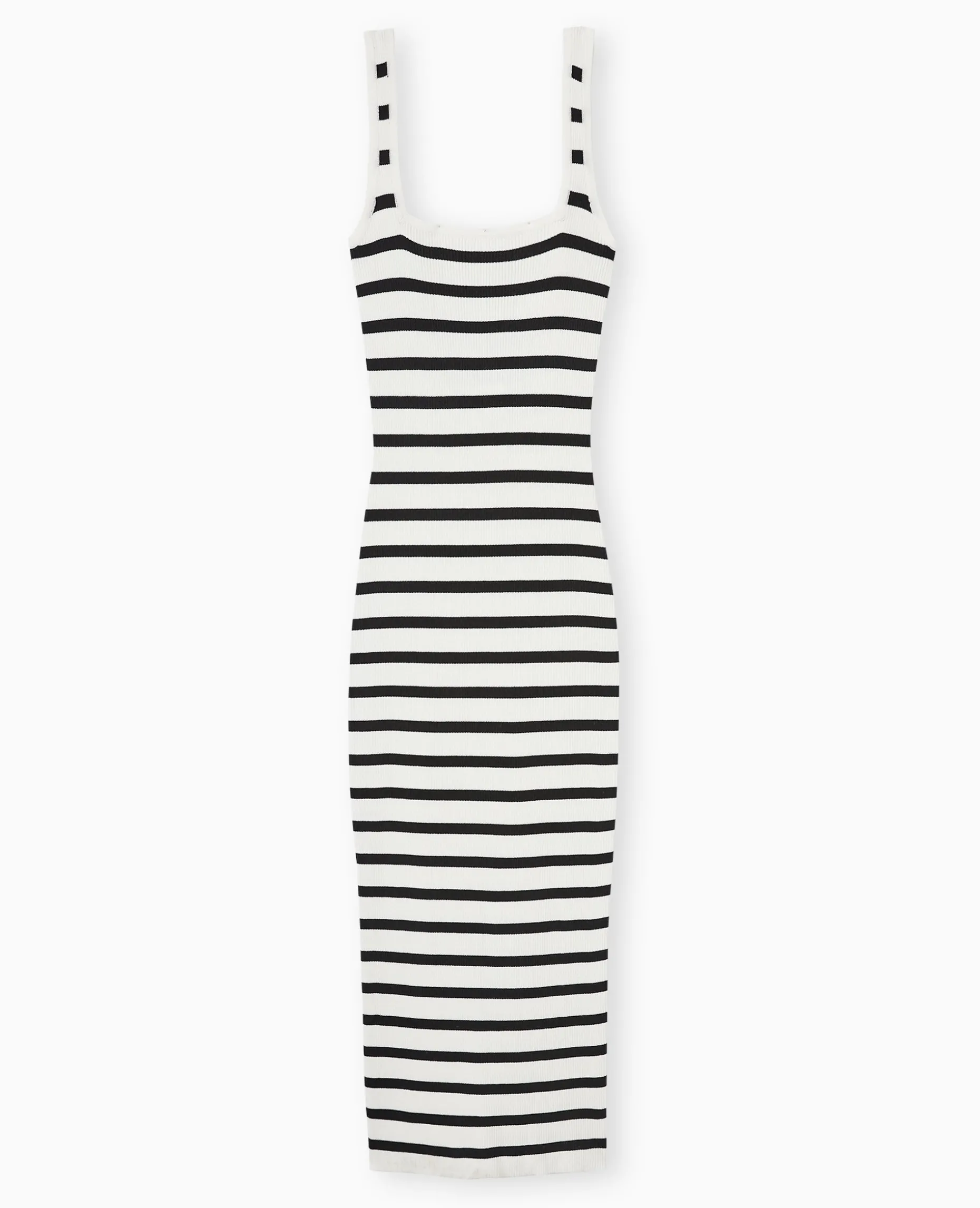 Robe Longue à Bretelles En Maille Rayée - Blanc