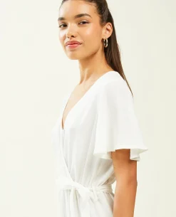 Robe Longue à Manches Papillon - Blanc