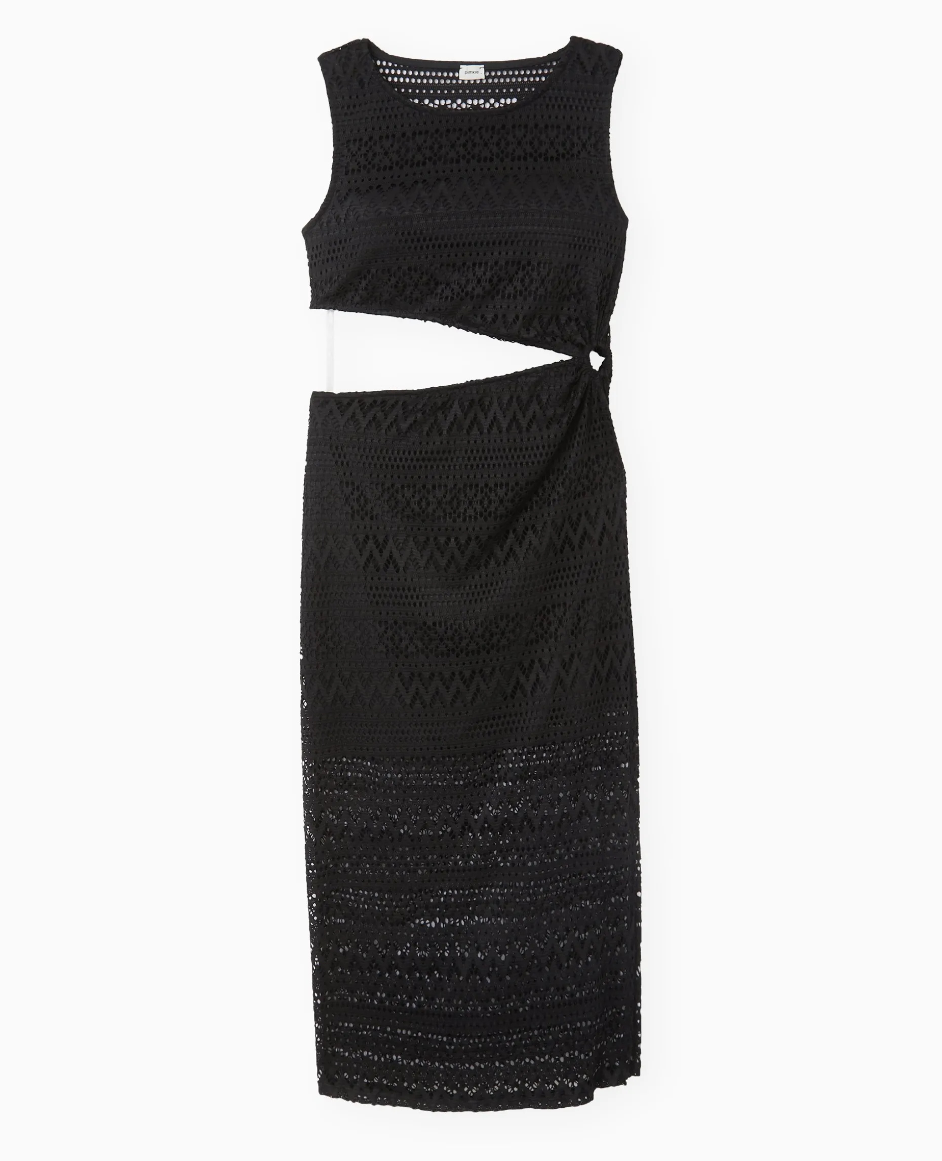 Robe Longue Asymétrique En Maille Façon Dentelle - Noir
