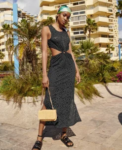 Robe Longue Avec Découpes Et Anneau Central - Noir