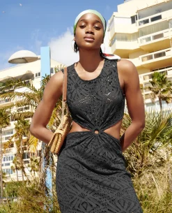 Robe Longue Avec Découpes Et Anneau Central - Noir