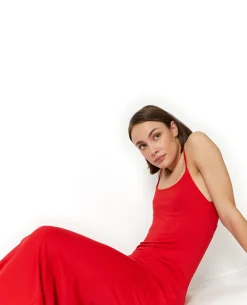 Robe Longue Avec Fines Bretelles - Rouge