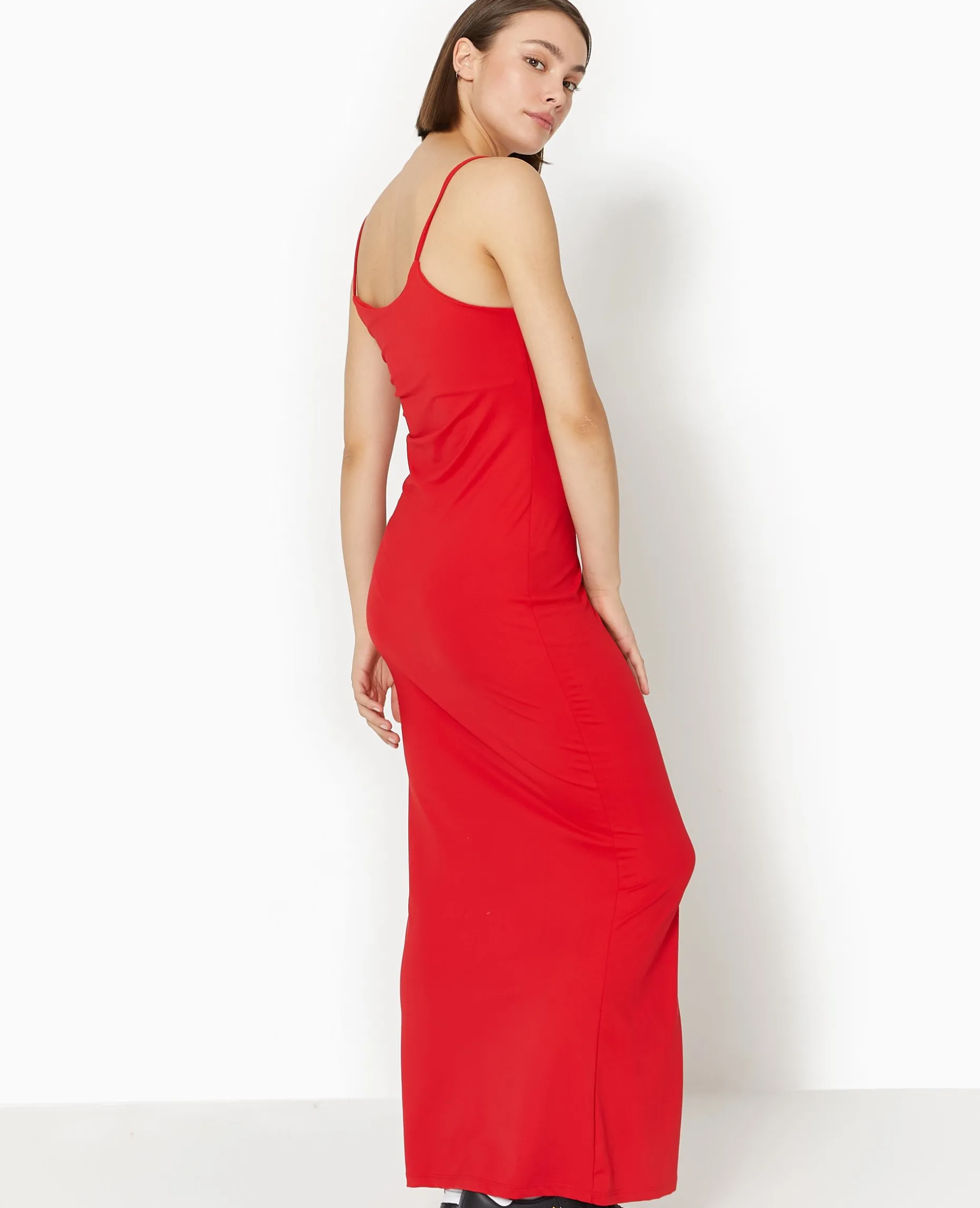 Robe Longue Avec Fines Bretelles - Rouge