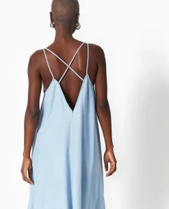 Robe Longue En Tissu Effet Jean - Bleu