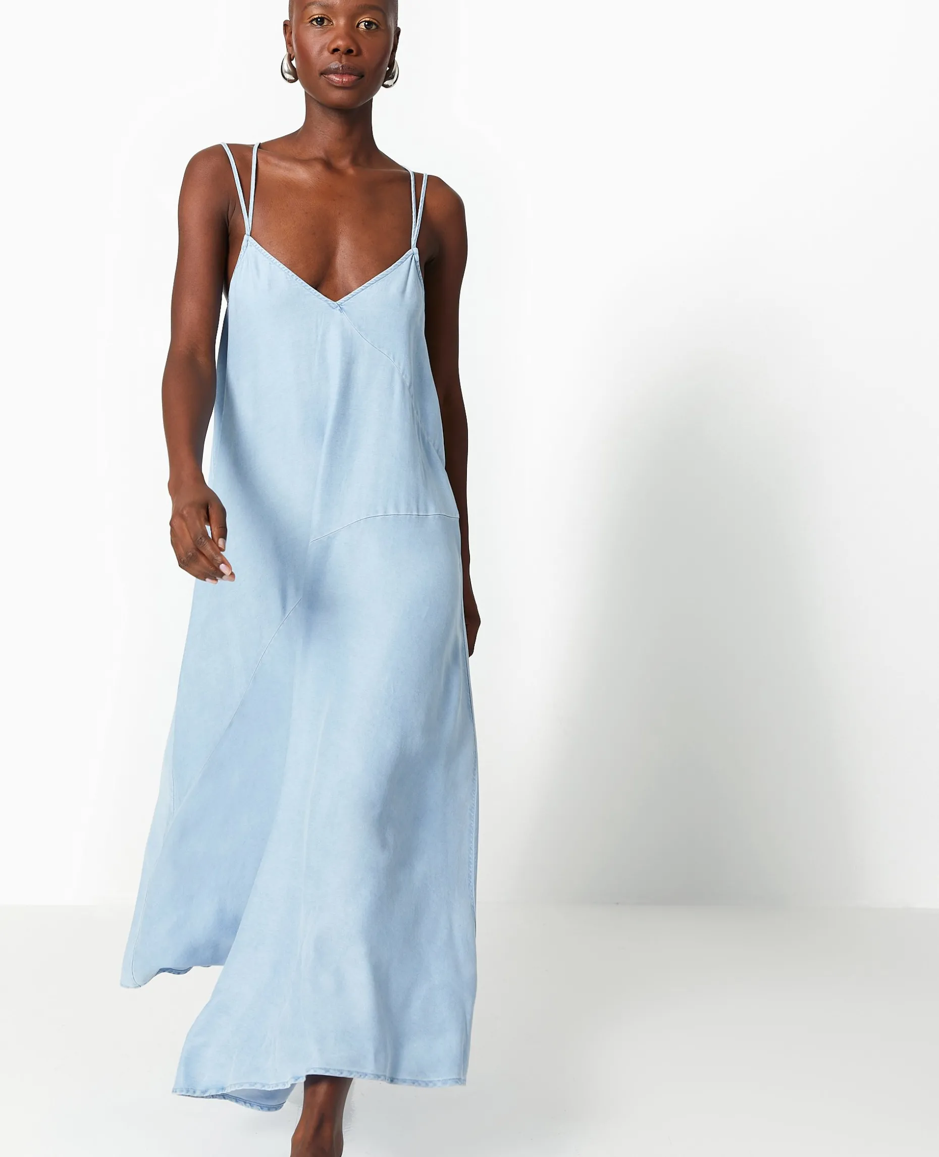 Robe Longue En Tissu Effet Jean - Bleu