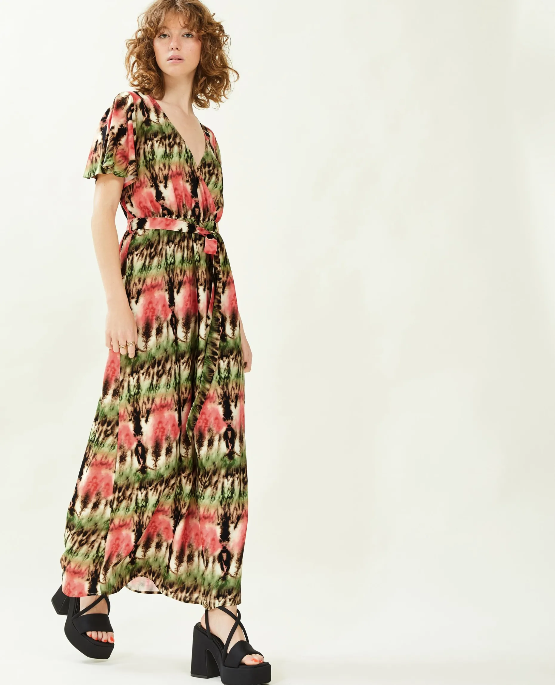 Robe Longue Encolure Croisée - Vert Kaki
