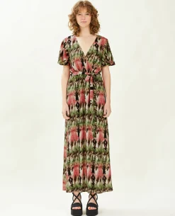 Robe Longue Encolure Croisée - Vert Kaki