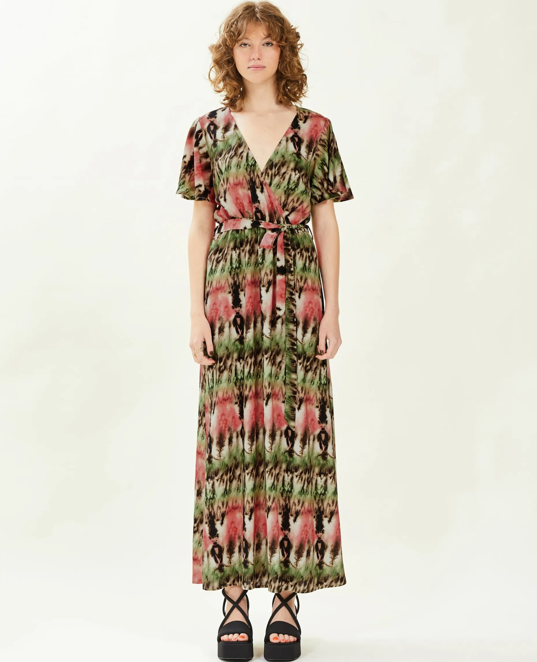 Robe Longue Encolure Croisée - Vert Kaki