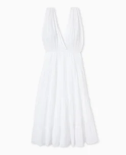 Robe Longue Et évasée En Voile De Coton - Blanc