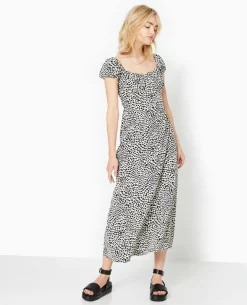 Robe Longue Forme Empire Motif Tacheté - Blanc