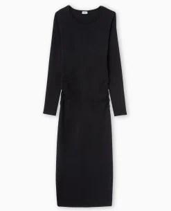 Robe Longue Moulante Avec Fronces Côtés - Noir