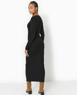 Robe Longue Moulante Avec Fronces Côtés - Noir