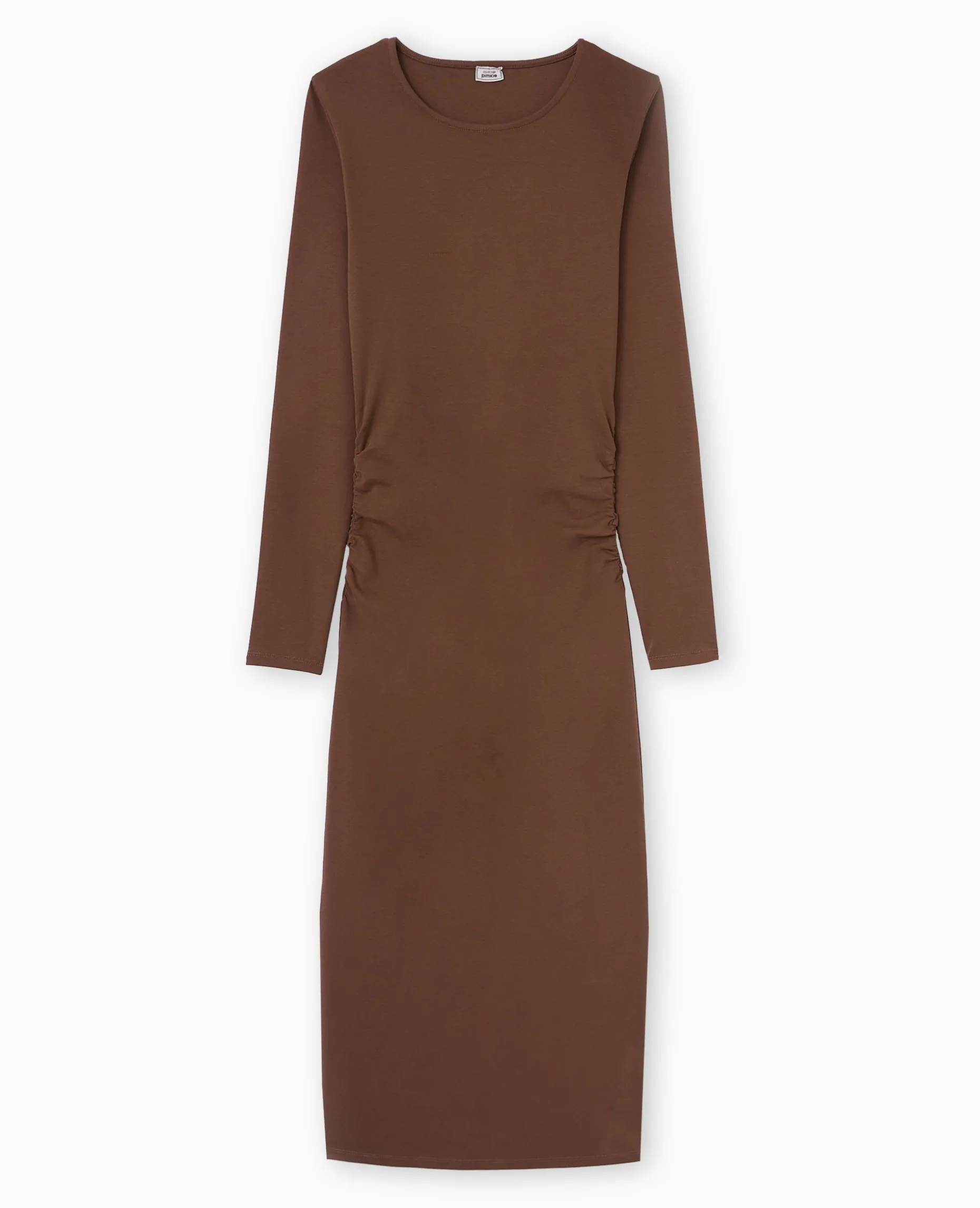 Robe Longue Moulante Avec Fronces Côtés - Marron