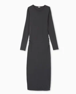 Robe Longue Moulante Avec Fronces Côtés - Gris Foncé