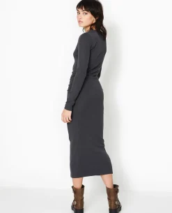 Robe Longue Moulante Avec Fronces Côtés - Gris Foncé