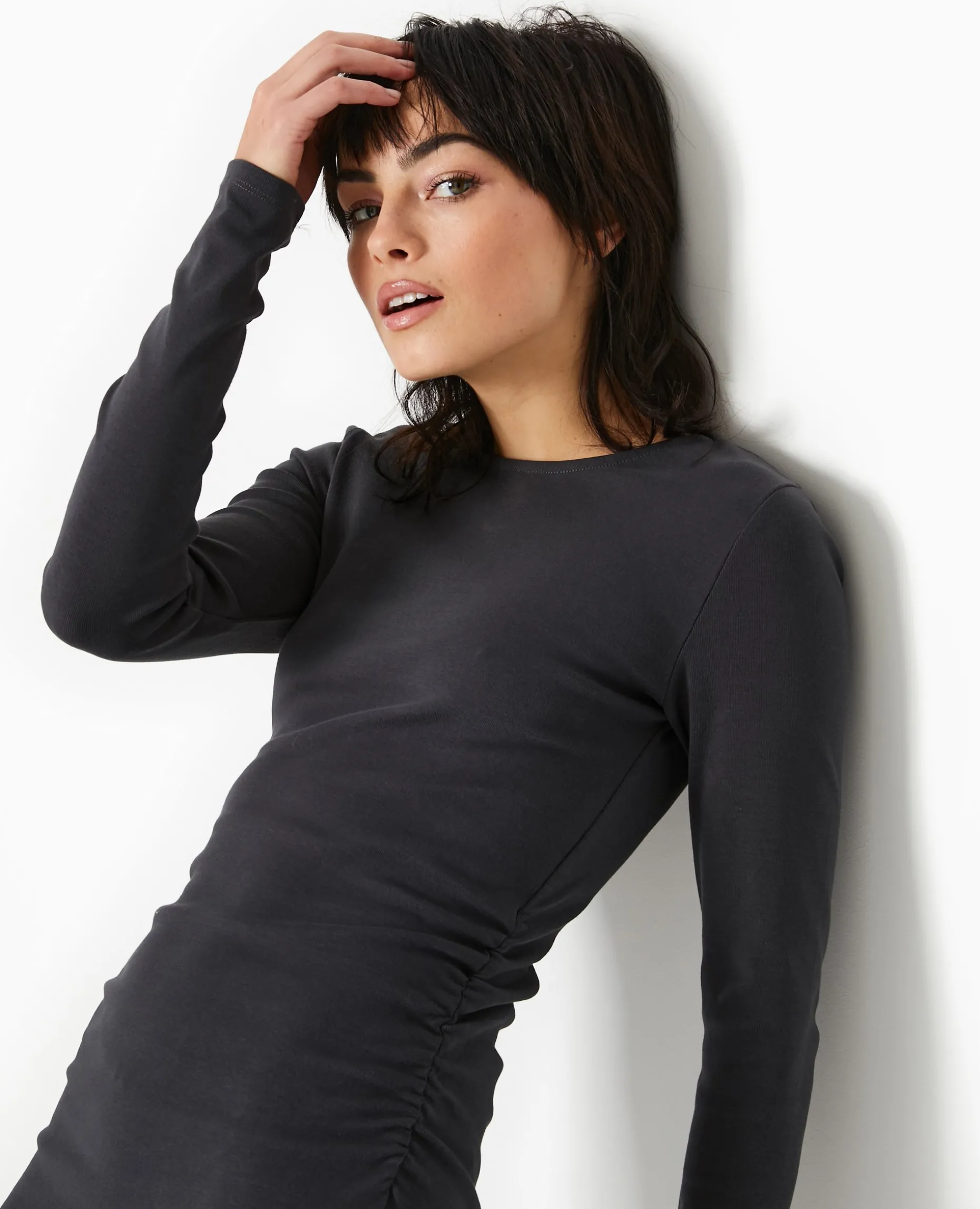 Robe Longue Moulante Avec Fronces Côtés - Gris Foncé