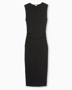 Robe Longue Sans Manches Avec Fronces - Noir
