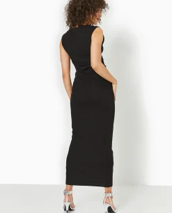 Robe Longue Sans Manches Avec Fronces - Noir