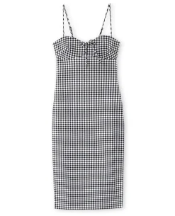 Robe Midi Moulante Motif Vichy - Noir