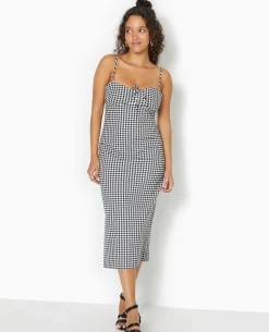 Robe Midi Moulante Motif Vichy - Noir