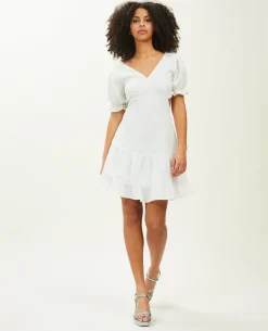 Robe Volantée Dos-nu - Blanc