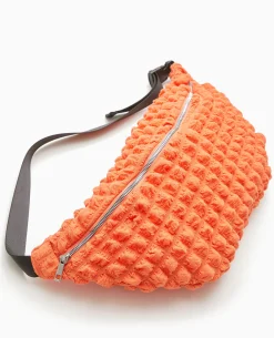Sac Banane XXL En Tissu Texturé Gaufré - Orange