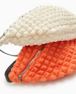 Sac Banane XXL En Tissu Texturé Gaufré - Orange