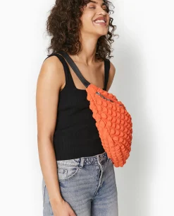 Sac Banane XXL En Tissu Texturé Gaufré - Orange