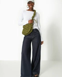 Sac Besace En Tissu Matelassé - Vert Kaki