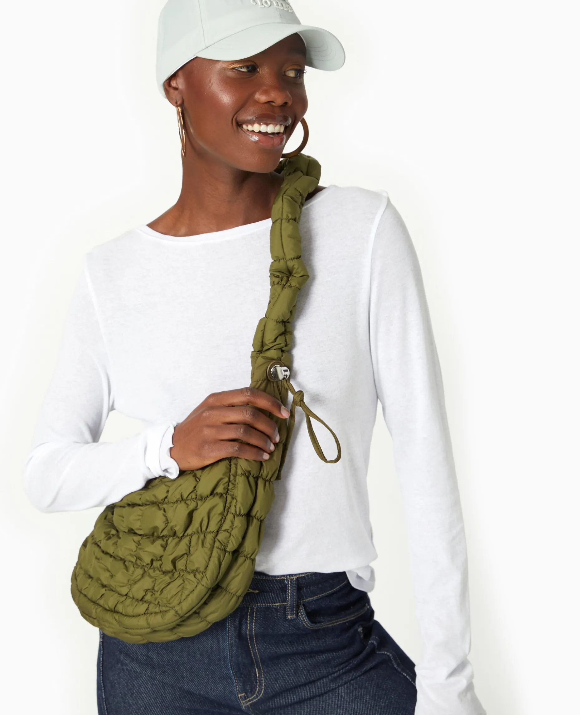 Sac Besace En Tissu Matelassé - Vert Kaki