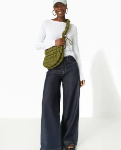 Sac Besace En Tissu Matelassé - Vert Kaki