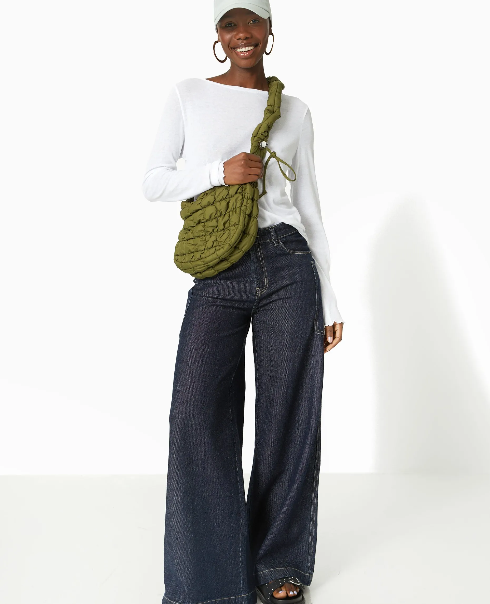 Sac Besace En Tissu Matelassé - Vert Kaki