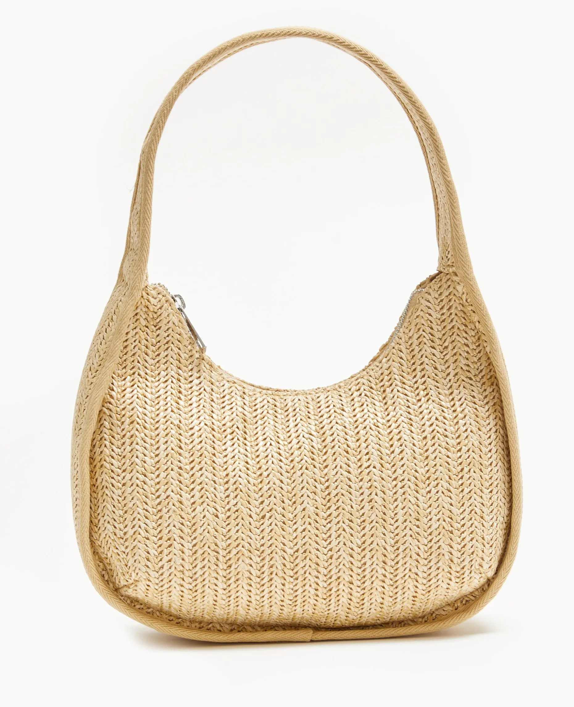 Sac Demi-lune En Raphia - Beige