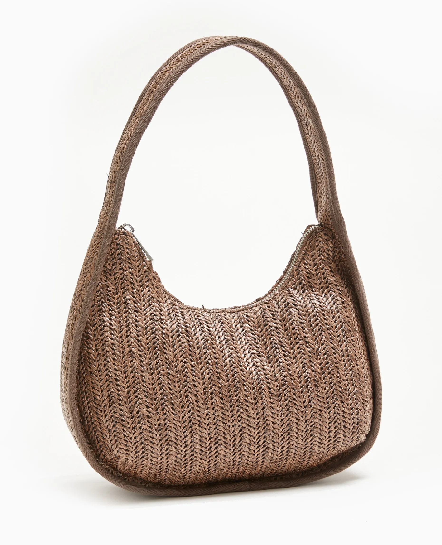 Sac Demi-lune En Raphia - Marron