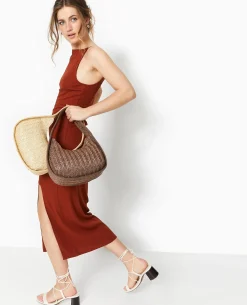 Sac Demi-lune En Raphia - Marron