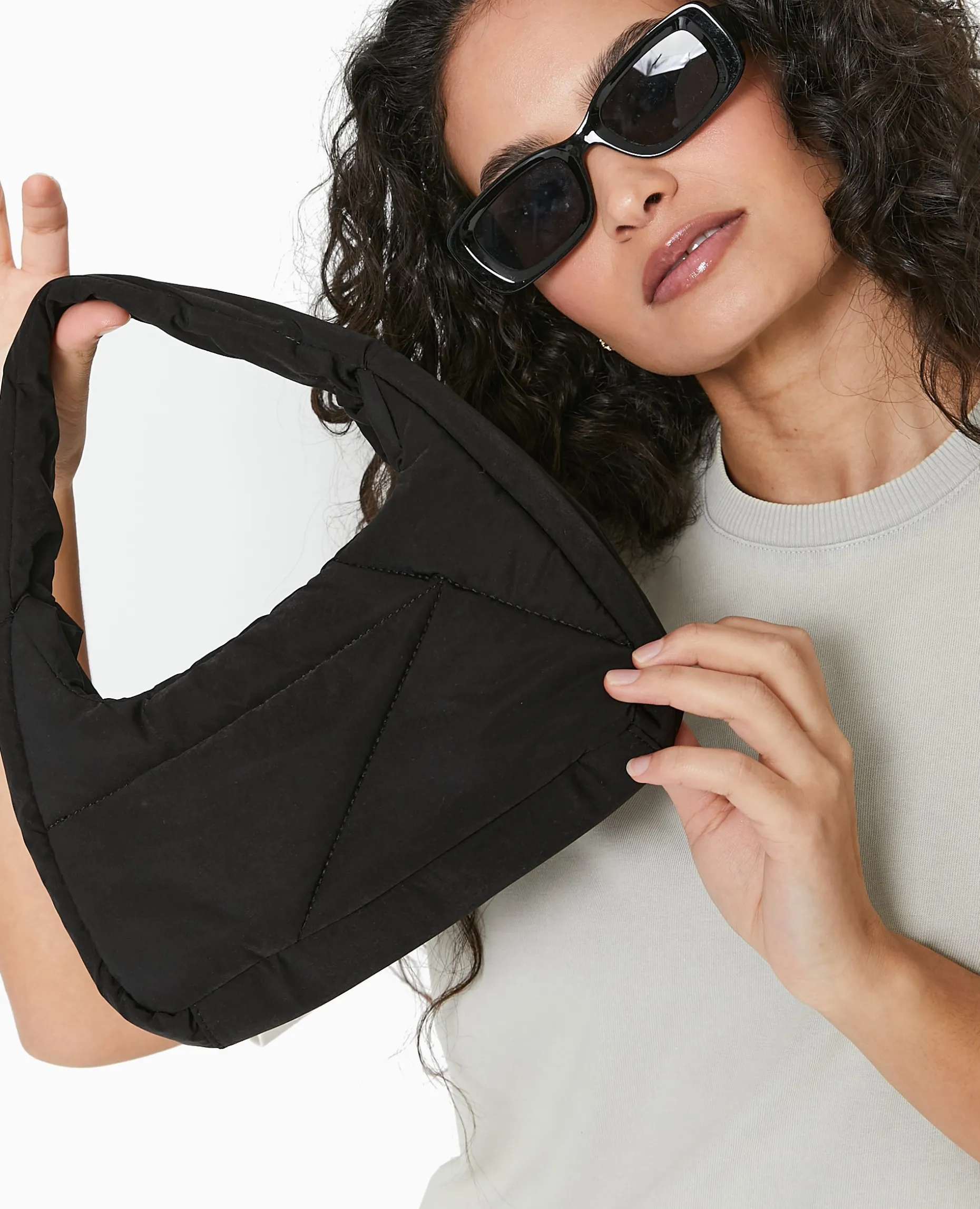 Sac Effet Matelassé Porté épaule - Noir