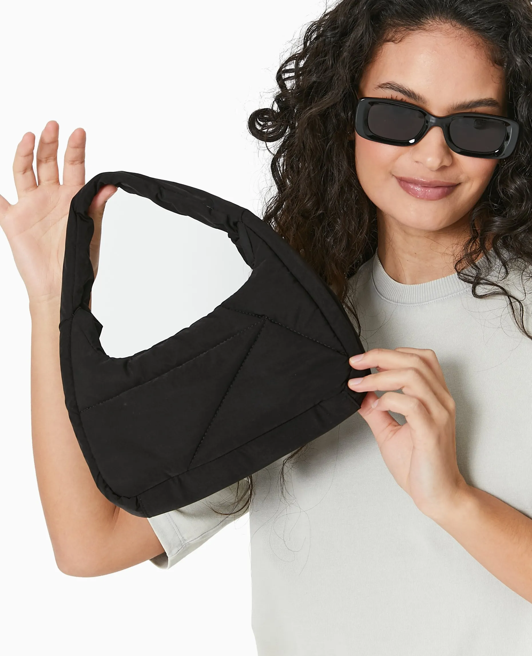 Sac Effet Matelassé Porté épaule - Noir