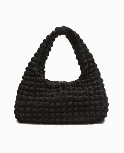Sac Forme Lune En Tissu Reliéfé Gaufré - Noir
