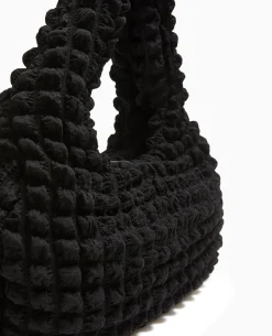 Sac Forme Lune En Tissu Reliéfé Gaufré - Noir