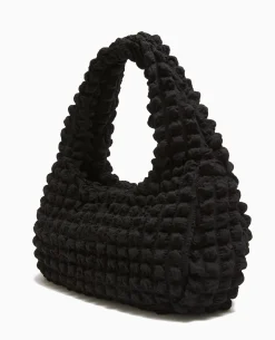 Sac Forme Lune En Tissu Reliéfé Gaufré - Noir