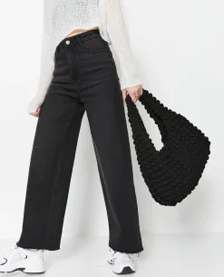 Sac Forme Lune En Tissu Reliéfé Gaufré - Noir
