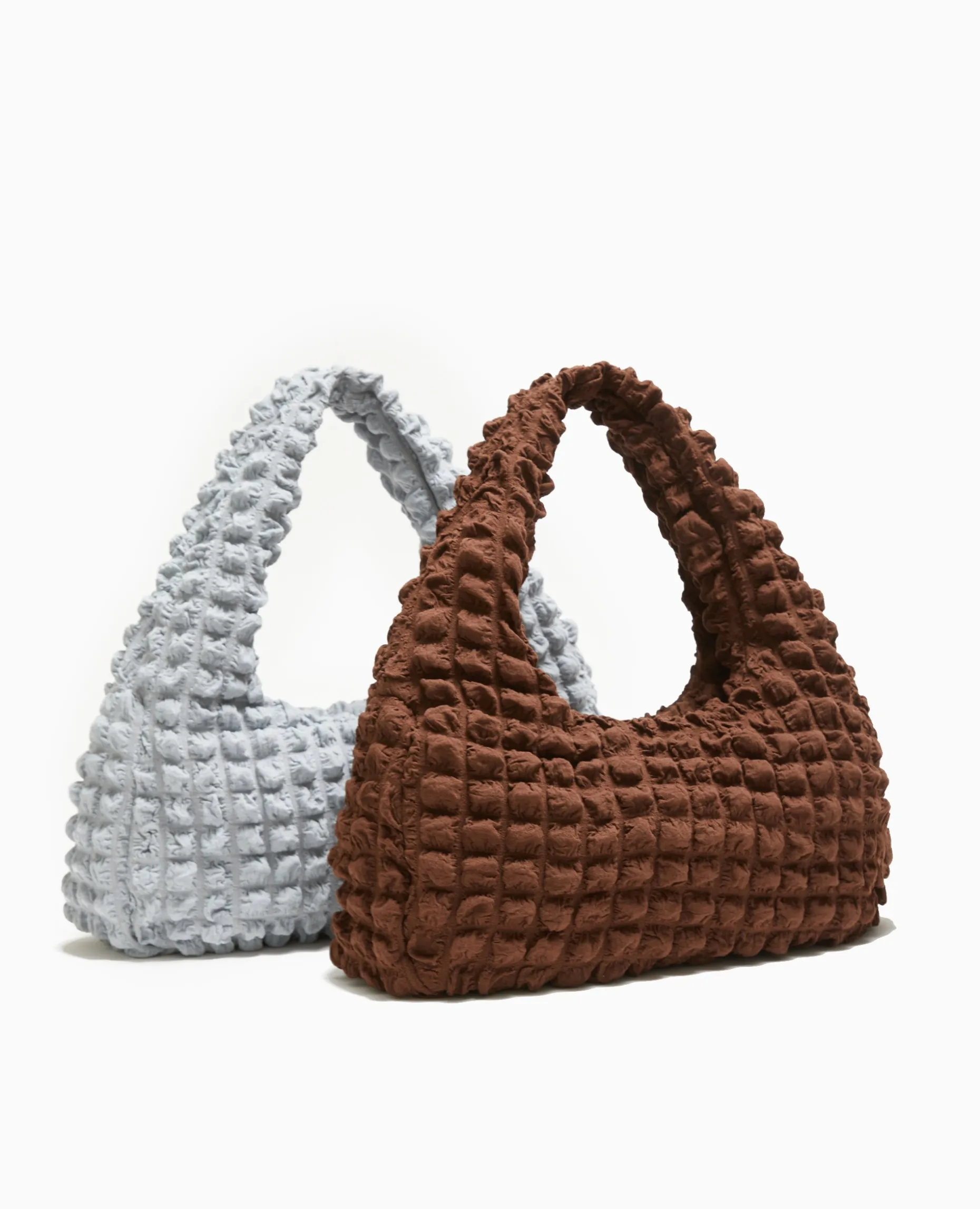 Sac Forme Lune En Tissu Reliéfé - Gris