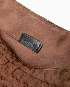 Sac Forme Lune En Tissu Reliéfé - Marron