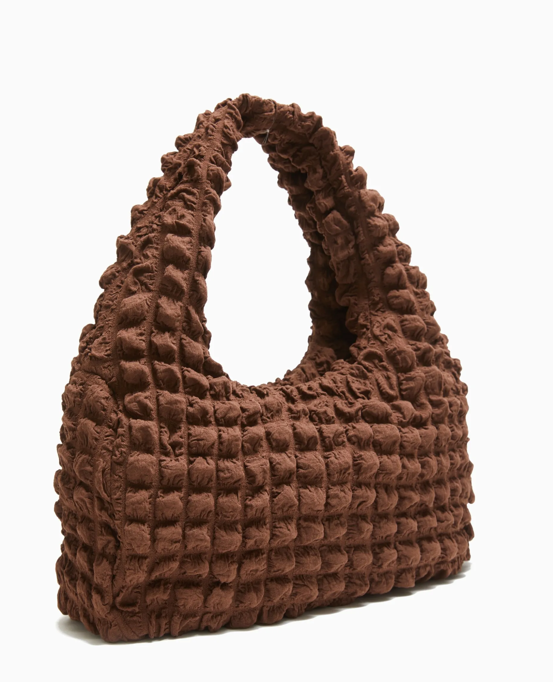 Sac Forme Lune En Tissu Reliéfé - Marron