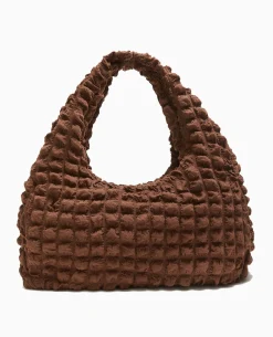 Sac Forme Lune En Tissu Reliéfé - Marron