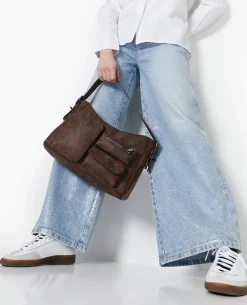 Sac Multipoche Effet Cuir Usé - Marron