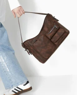Sac Multipoche Effet Cuir Usé - Marron