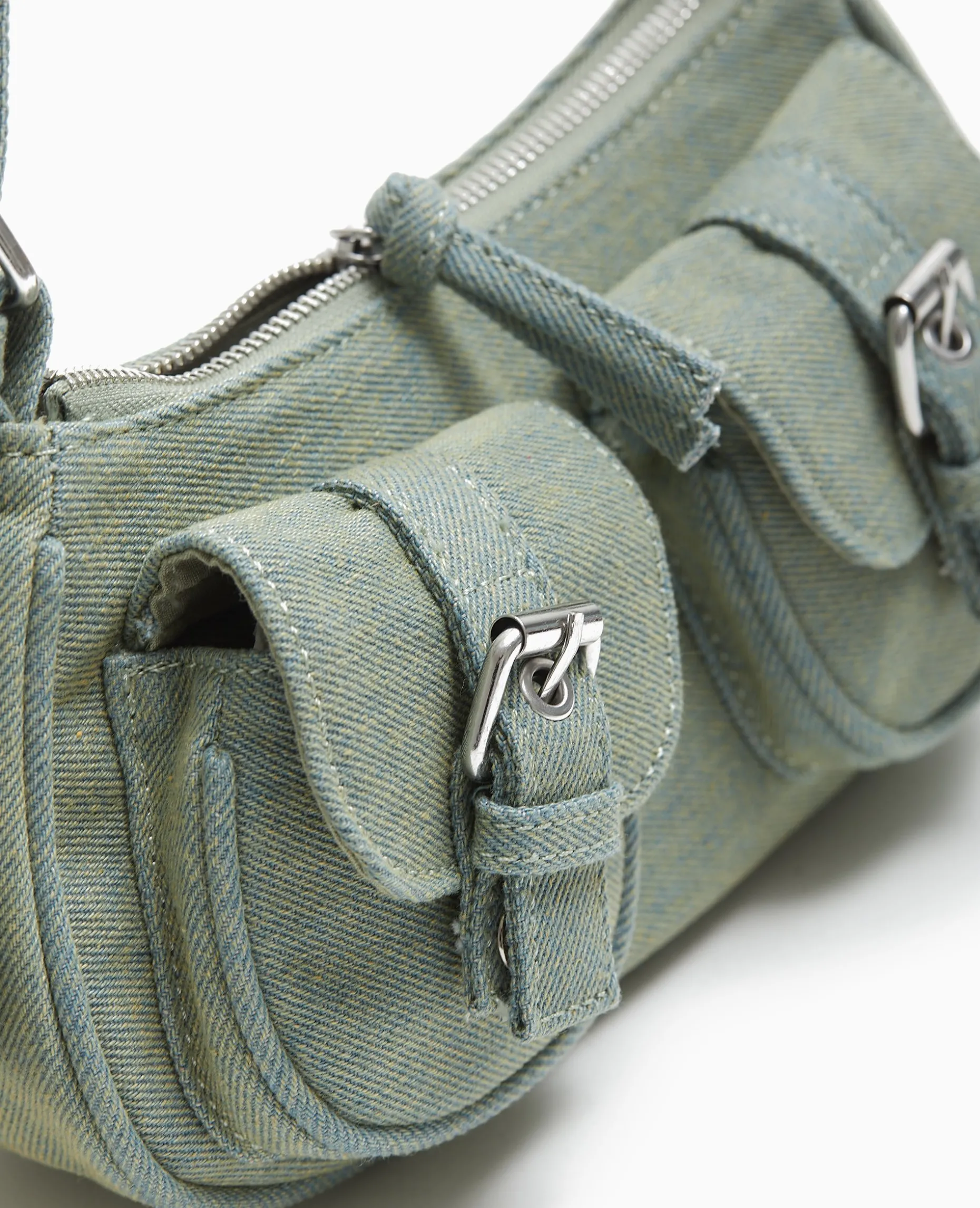 Sac Multipoche En Jean Effet Dirty - Bleu Clair