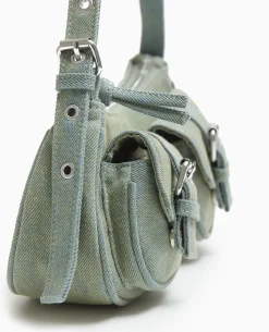 Sac Multipoche En Jean Effet Dirty - Bleu Clair