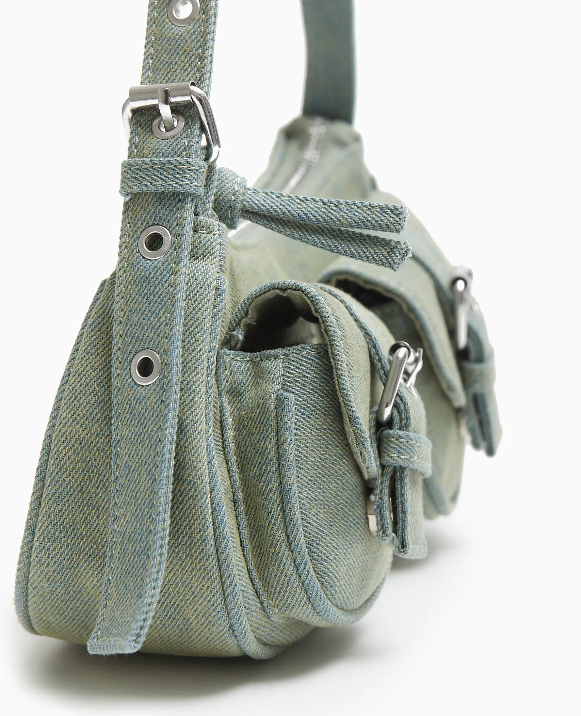 Sac Multipoche En Jean Effet Dirty - Bleu Clair